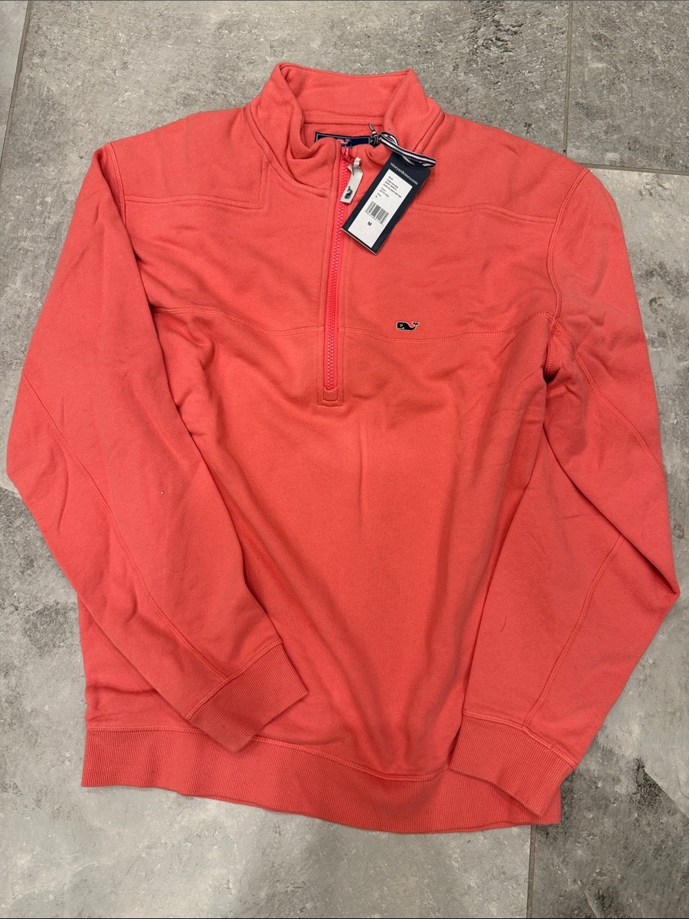 Vineyard vines Men's Half-Zip Sweater with Whale Logo - Coral